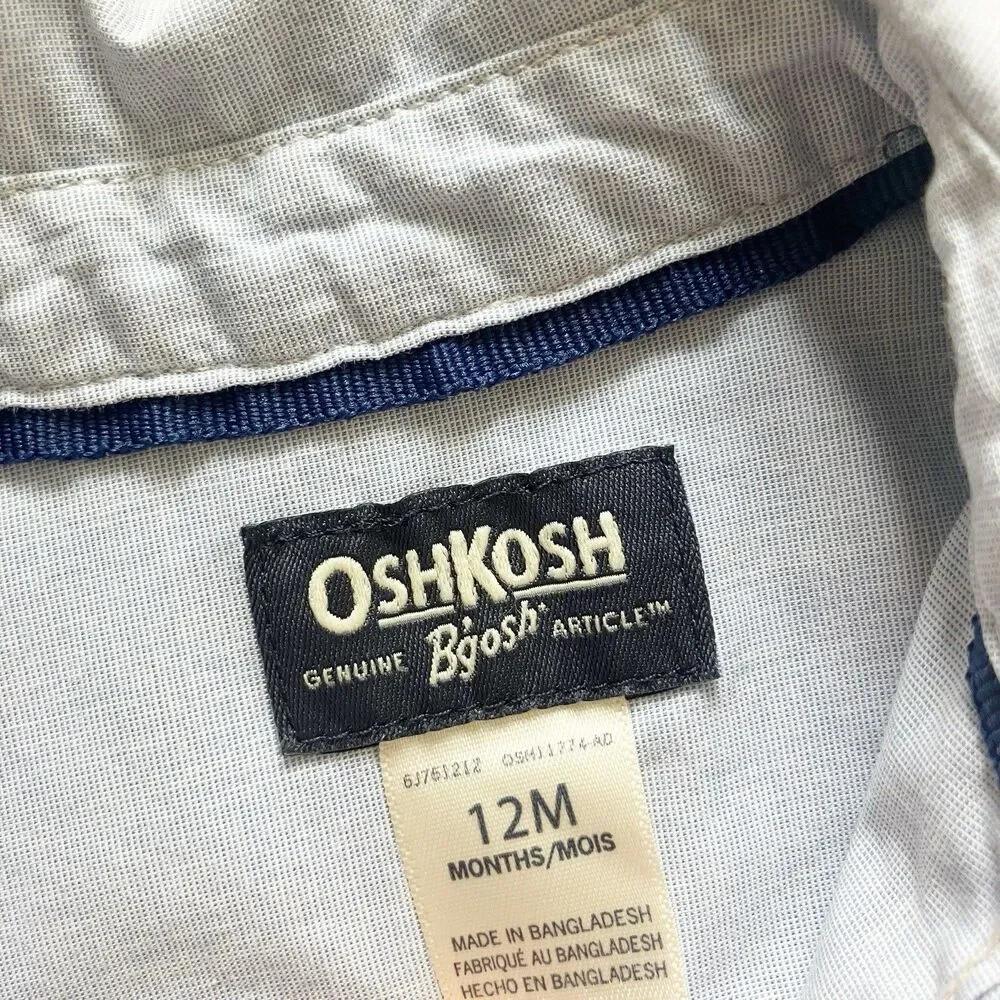 OshKosh Bgosh Shirt Baby Boy Size 12M Airplane Plane Print Short Sleeve Button
